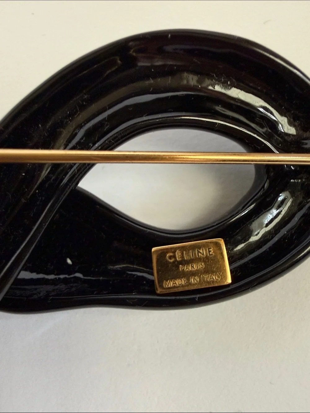 Rare Celine by Phoebe Philo Glossy Black Sculptural Serpent Push Pin